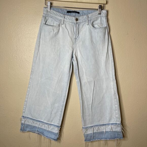 J Brand Liza wide leg cropped culotte denim jeans raw hem size 26 light blue - Picture 2 of 11